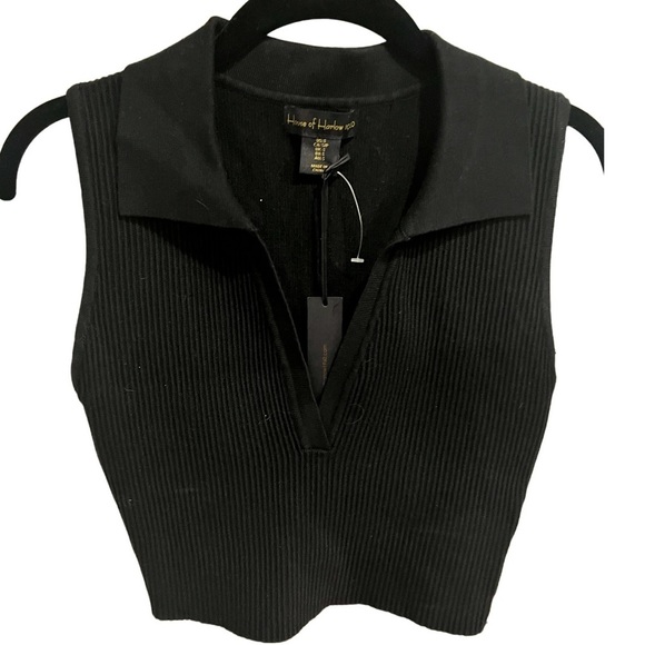 House of Harlow 1960 black ribbed sleeveless polo top | Size S NWT - Picture 3 of 6